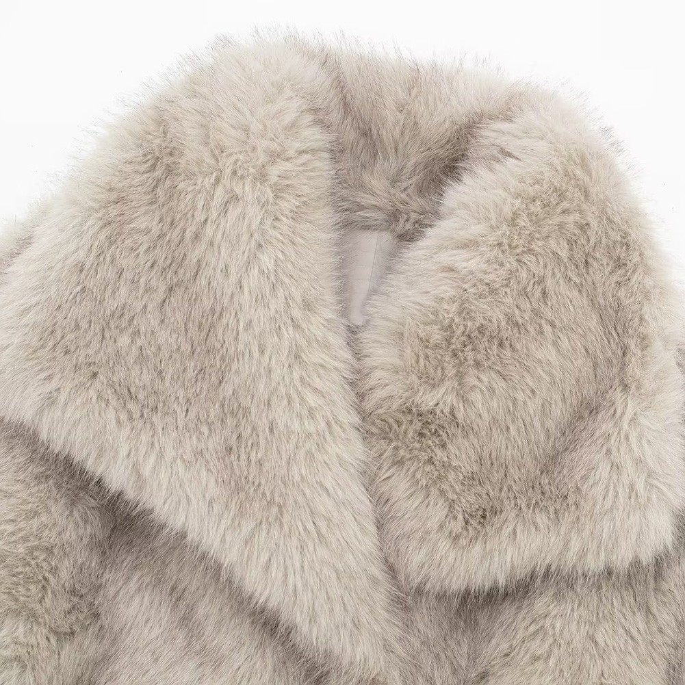 Stylish Women Oversized Coat Fluffy Warm Lapel Jacket for Cold Weather - Picture 32 of 47