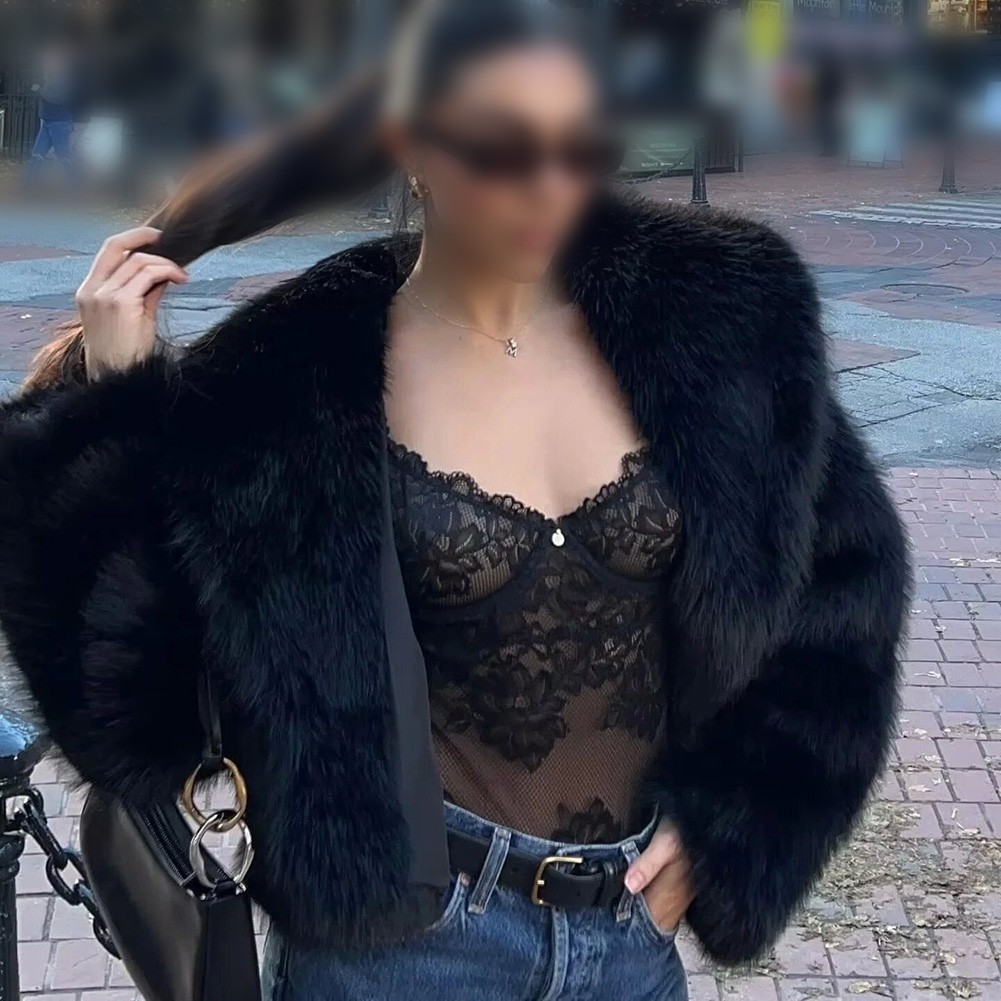 Stylish Women Oversized Coat Fluffy Warm Lapel Jacket for Cold Weather - Picture 44 of 47