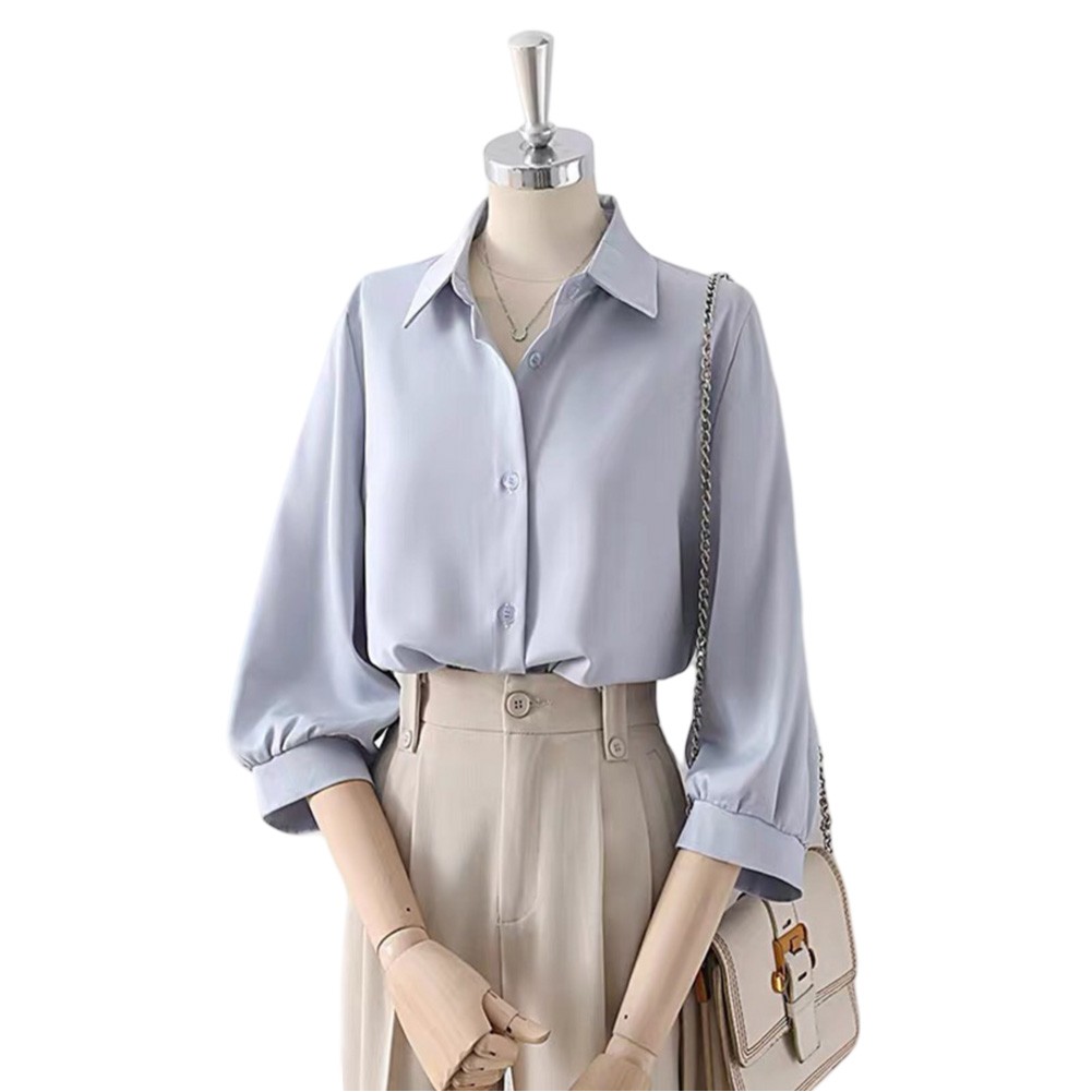 Chiffon Lapel Top for Women with Three Quarter Sleeves in Multiple Colors - Picture 13 of 24