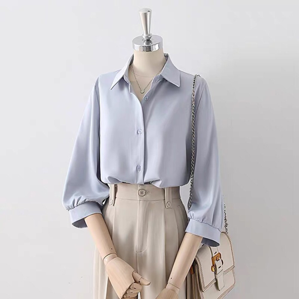 Chiffon Lapel Top for Women with Three Quarter Sleeves in Multiple Colors - Picture 14 of 24