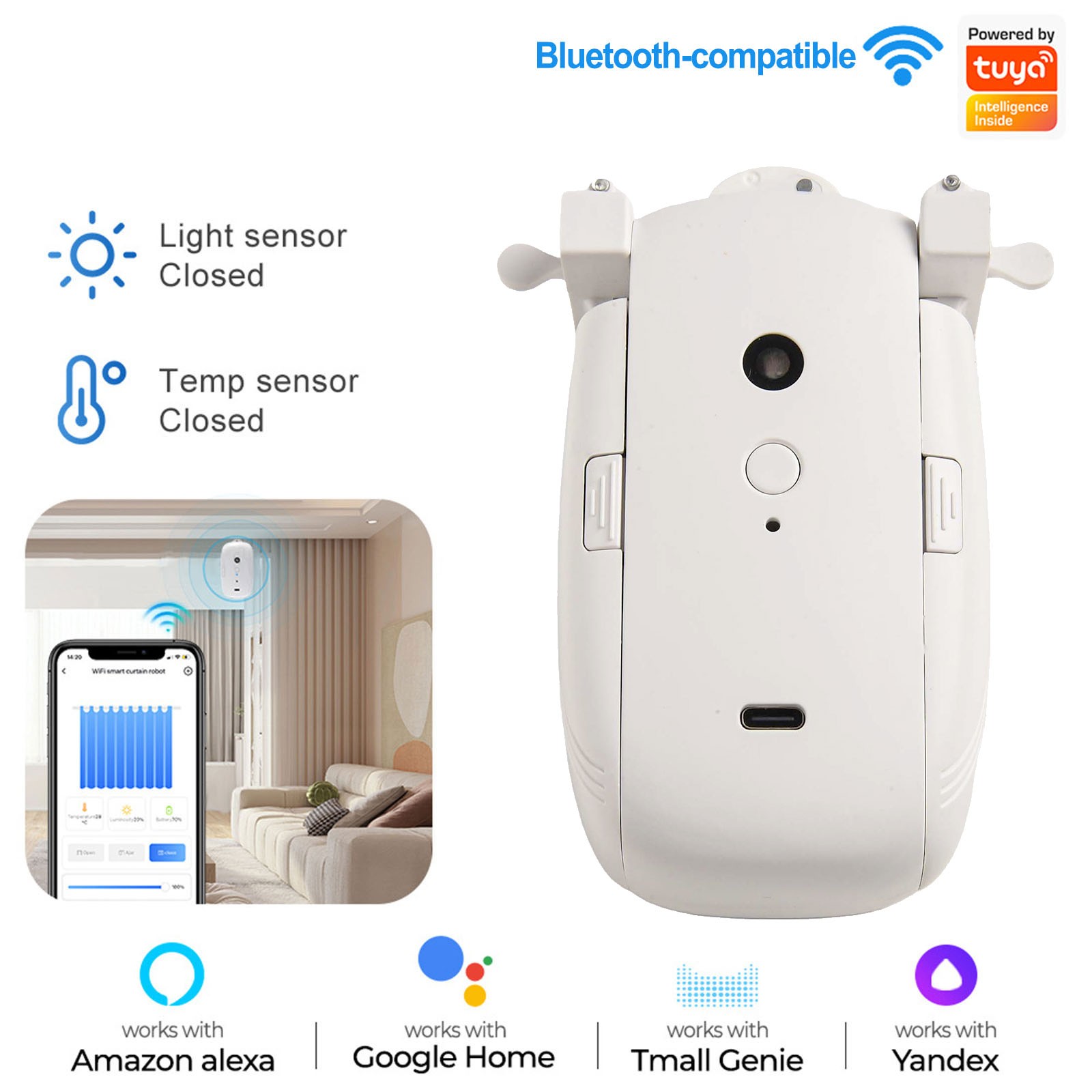 Curtain Motor Light-sensitive Temperature-sensitive Type-C Wifi 112*65*48mm - Afbeelding 18 van 36