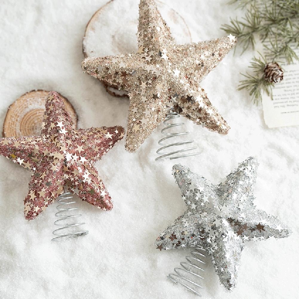 GLITTER STAR TREE Topper for Christmas Tree in Silver Champagne and ...