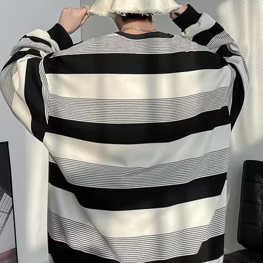 Casual Mens Sweatshirt with Stripes Long Sleeves Round Neck for All Seasons - Picture 23 of 40