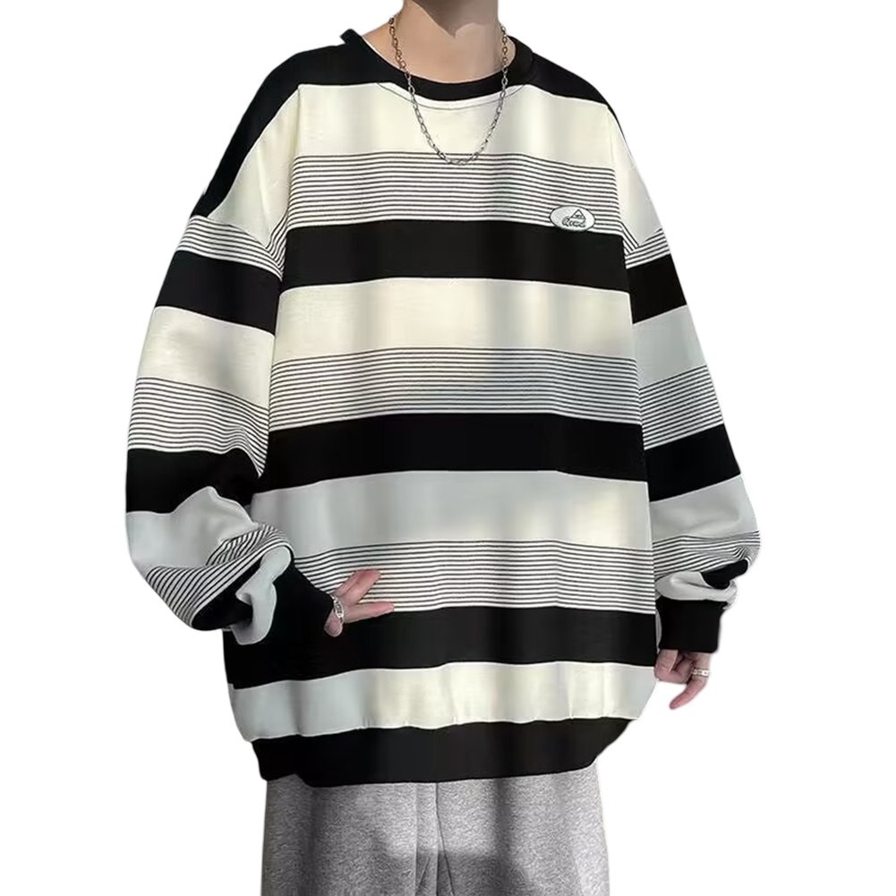 Casual Mens Sweatshirt with Stripes Long Sleeves Round Neck for All Seasons - Picture 25 of 40