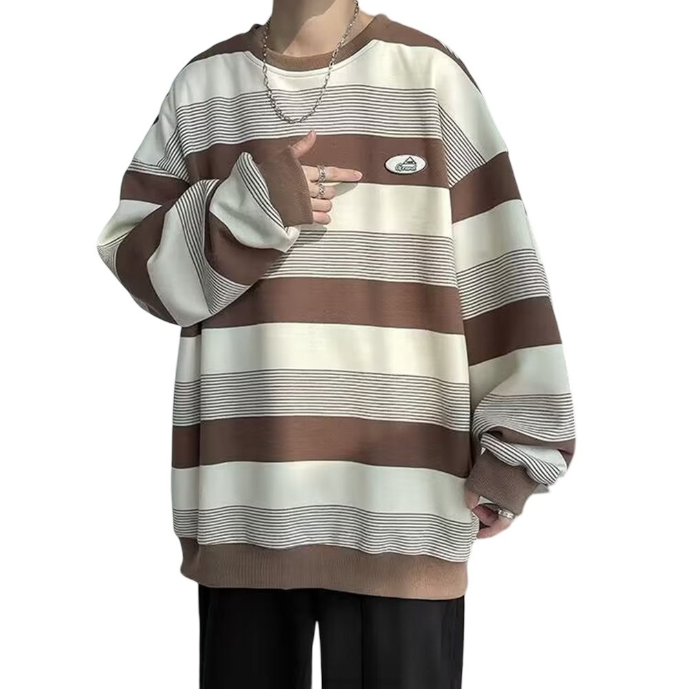 Casual Mens Sweatshirt with Stripes Long Sleeves Round Neck for All Seasons - Picture 40 of 40