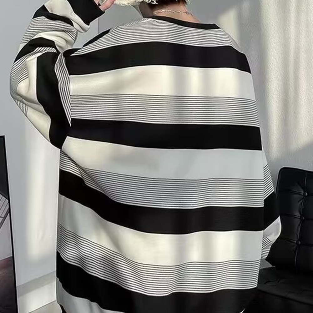 Casual Mens Sweatshirt with Stripes Long Sleeves Round Neck for All Seasons - Picture 29 of 40