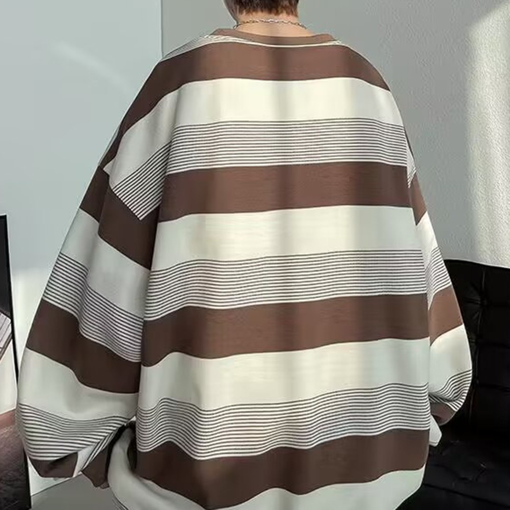 Casual Mens Sweatshirt with Stripes Long Sleeves Round Neck for All Seasons - Picture 39 of 40