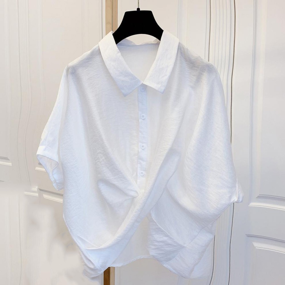 Modern Womens Irregular Cut Short Sleeve Casual Shirt for Street Style - Picture 14 of 20