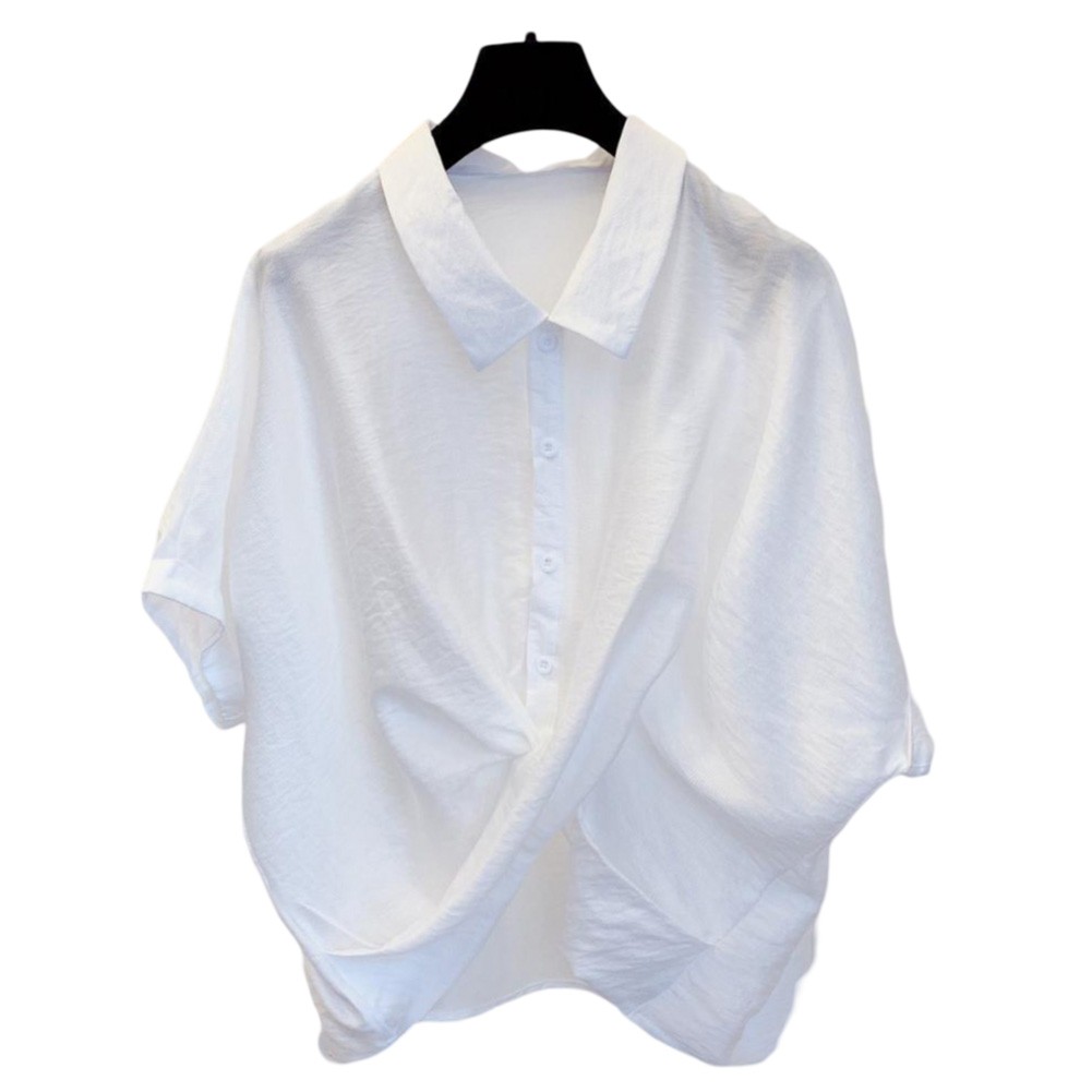 Modern Womens Irregular Cut Short Sleeve Casual Shirt for Street Style - Picture 13 of 20