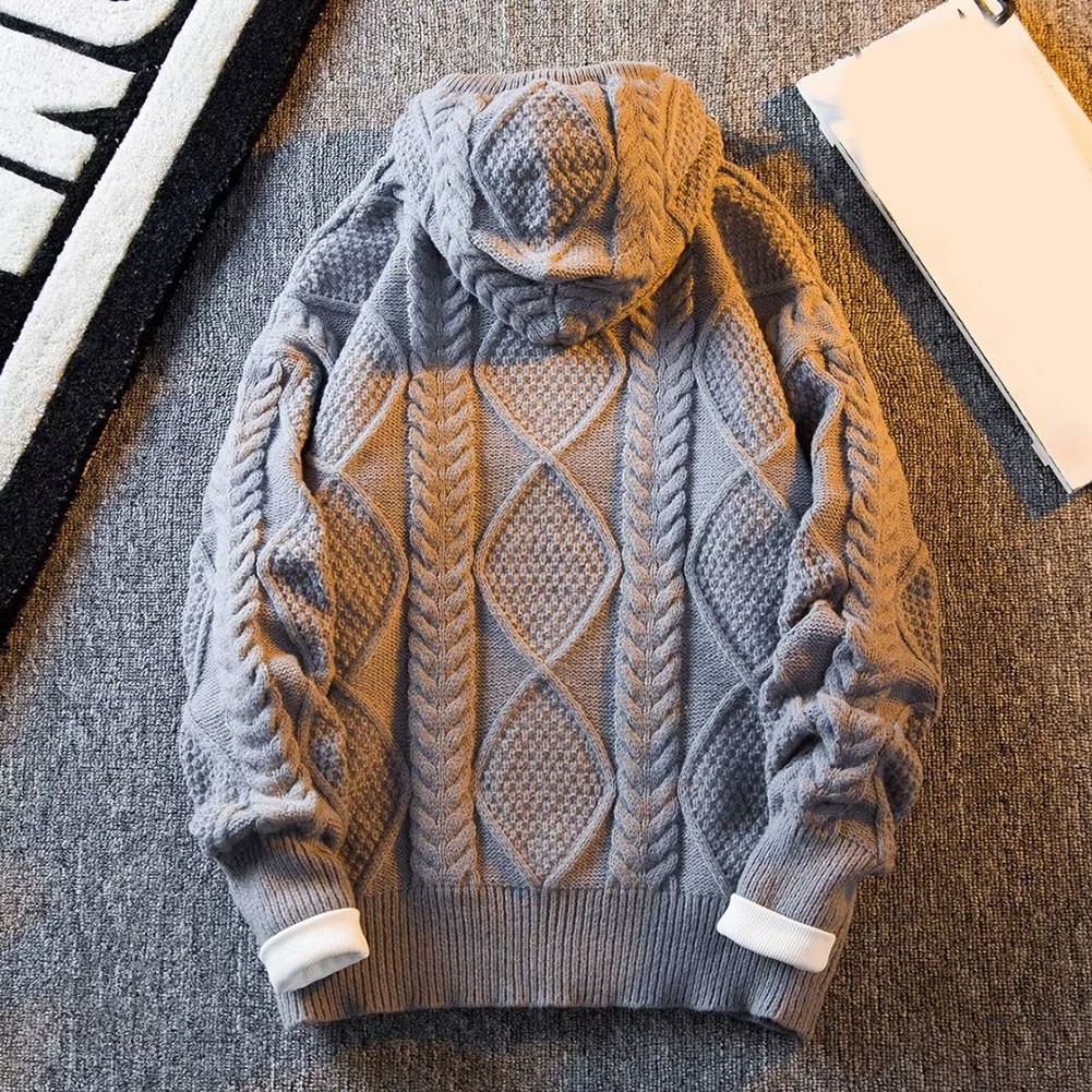 Stylish Mens Thick Hooded Sweater Casual Knit Cardigan for All Occasions - Photo 14/24