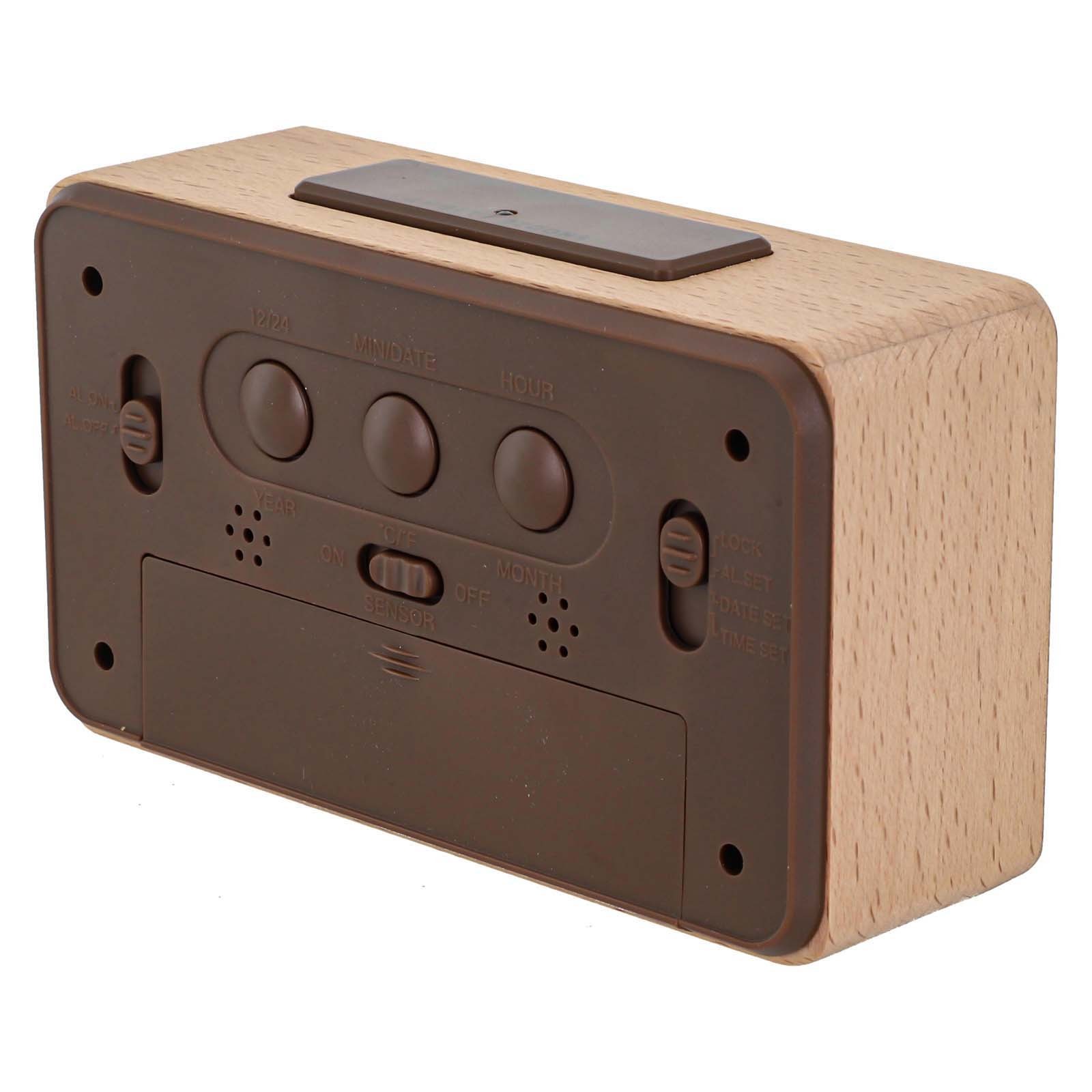Sleek Wood Alarm Clock with Ambient Light Sensor Snooze Function 13 8x7 7CM