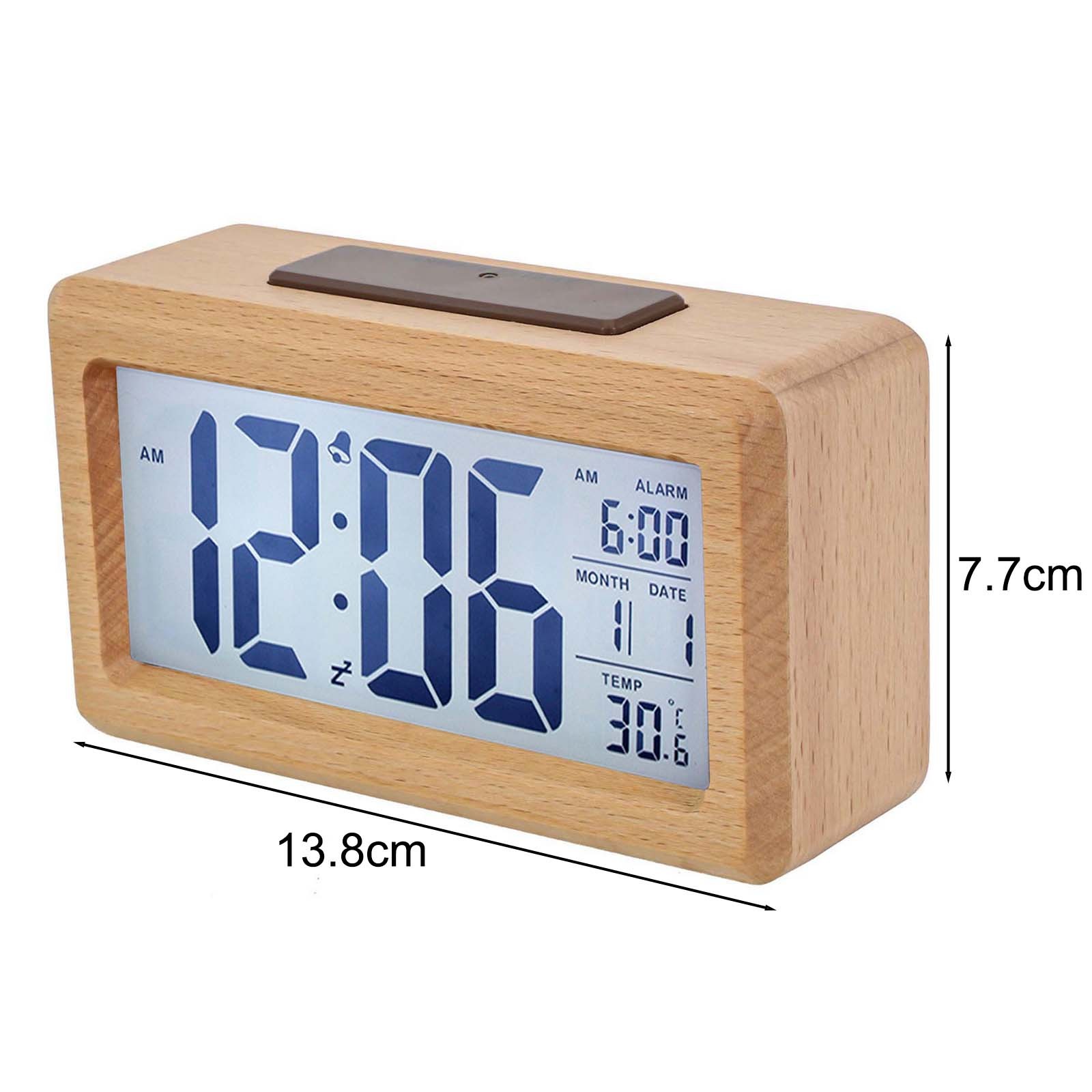 Sleek Wood Alarm Clock with Ambient Light Sensor Snooze Function 13 8x7 7CM