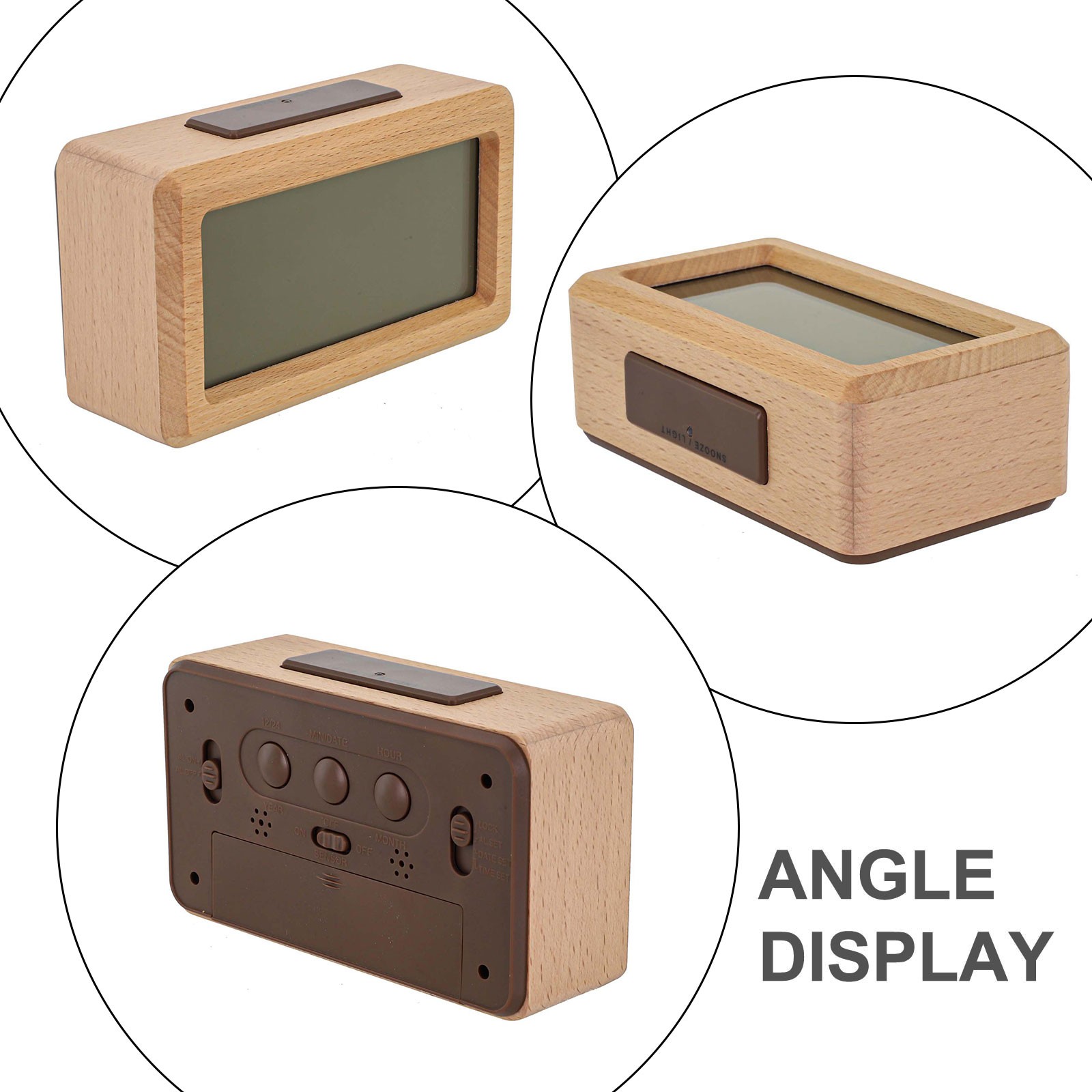 Unique Wood Grain Alarm Clock with Soft Backlight and Temperature Display
