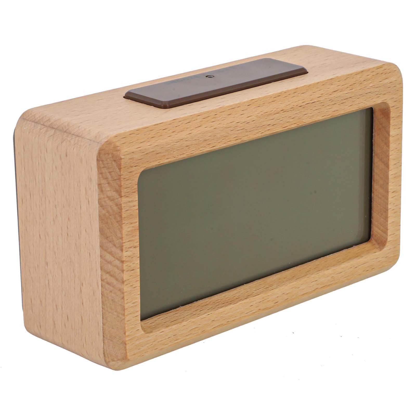 Unique Wood Grain Alarm Clock with Soft Backlight and Temperature Display