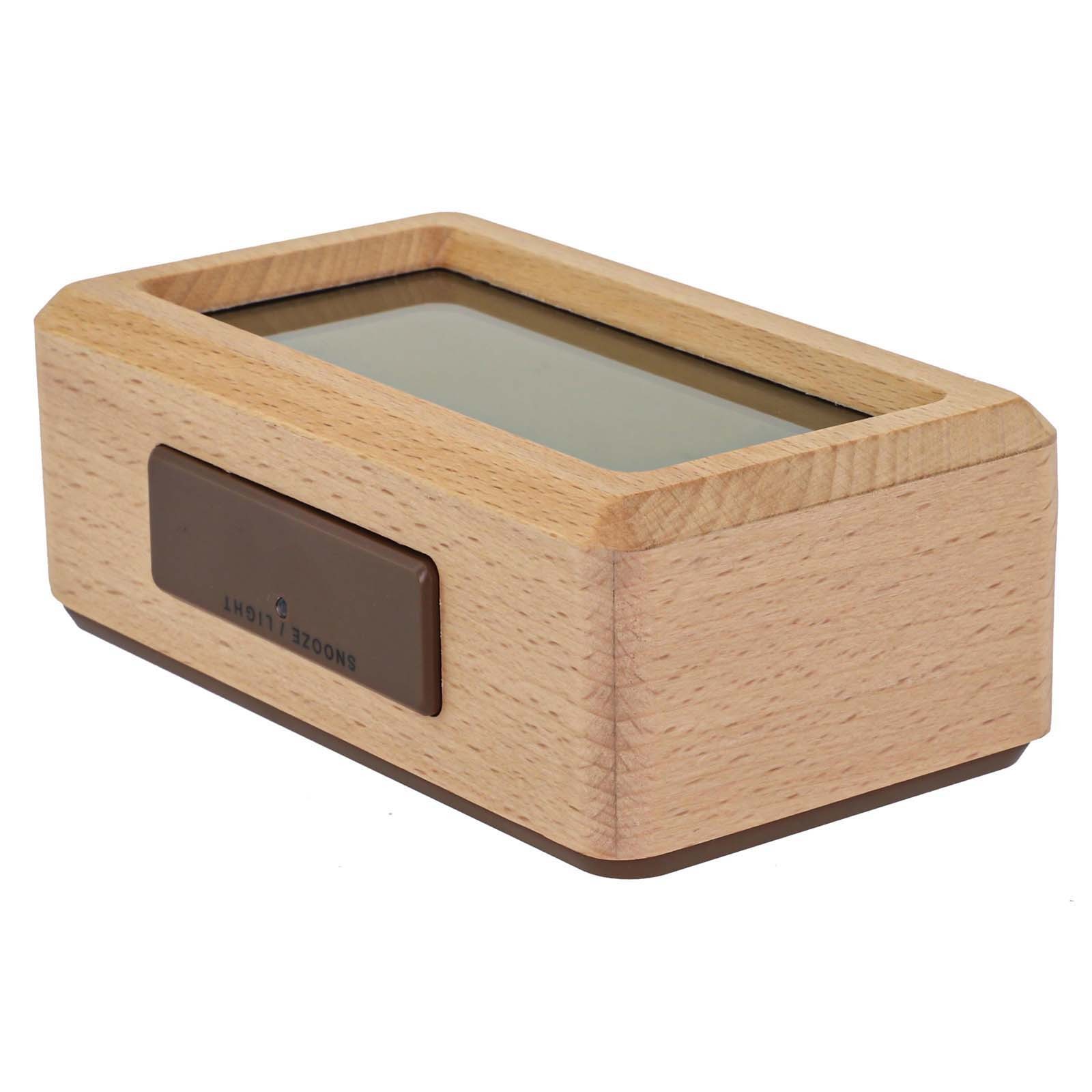 Sleek Wood Alarm Clock with Ambient Light Sensor Snooze Function 13 8x7 7CM