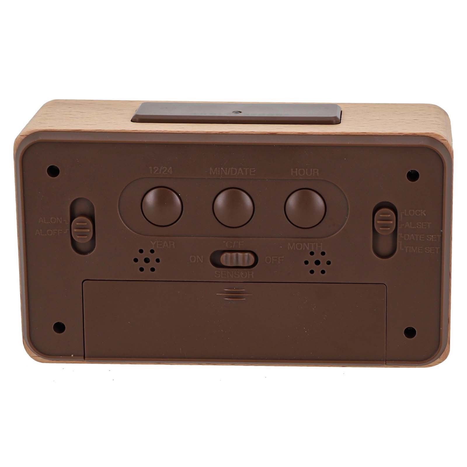 Sleek Wood Alarm Clock with Ambient Light Sensor Snooze Function 13 8x7 7CM