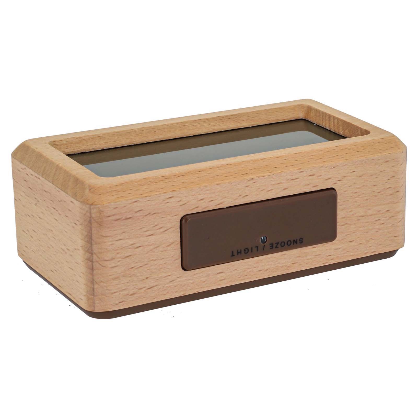 Sleek Wood Alarm Clock with Ambient Light Sensor Snooze Function 13 8x7 7CM