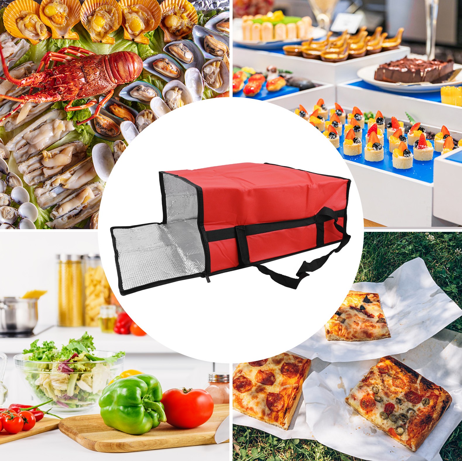 Insulated Pizza Delivery Bag Food Bag Insulated Grocery Bag Black And Red - Picture 41 of 51