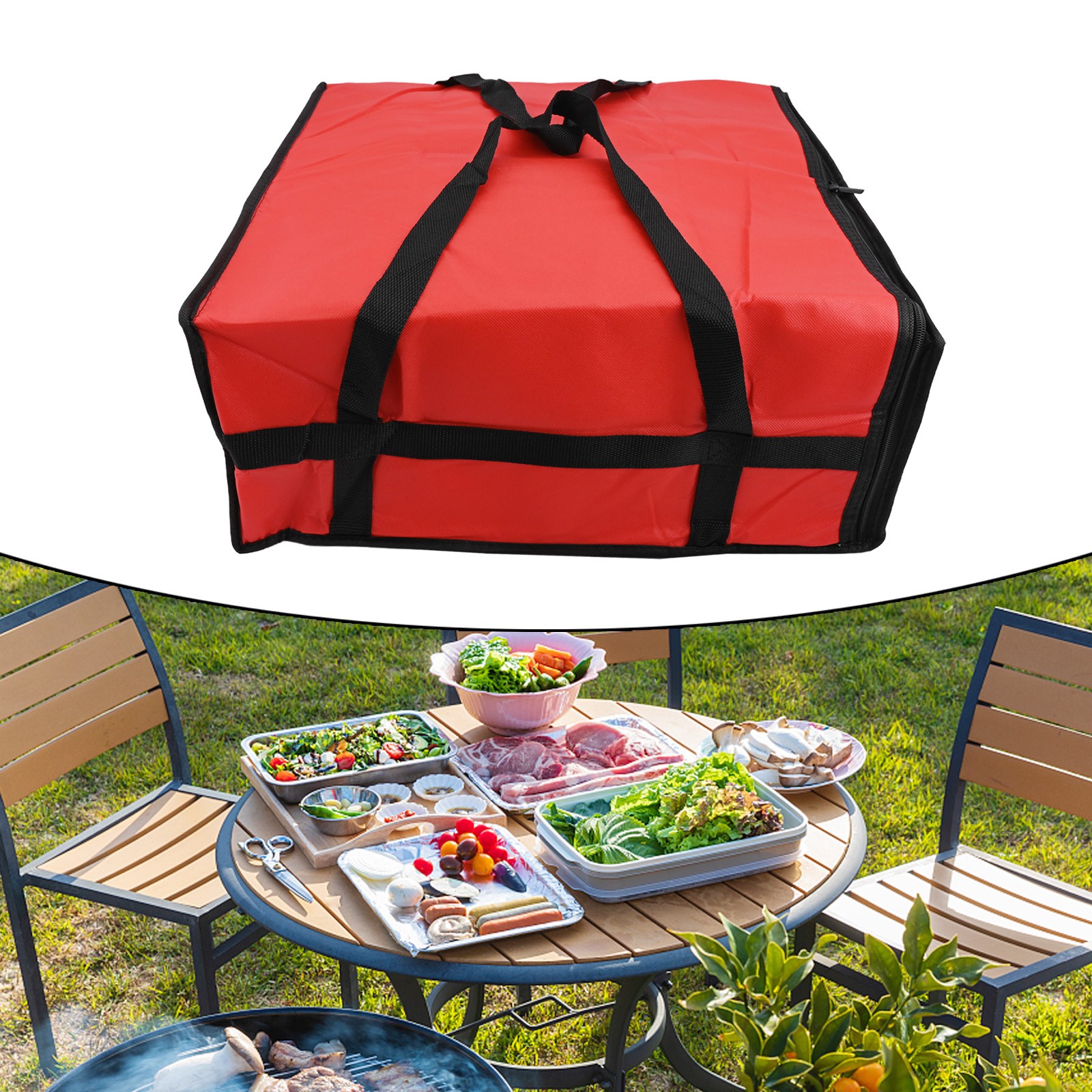 Insulated Pizza Delivery Bag Food Bag Insulated Grocery Bag Black And Red - Picture 40 of 51