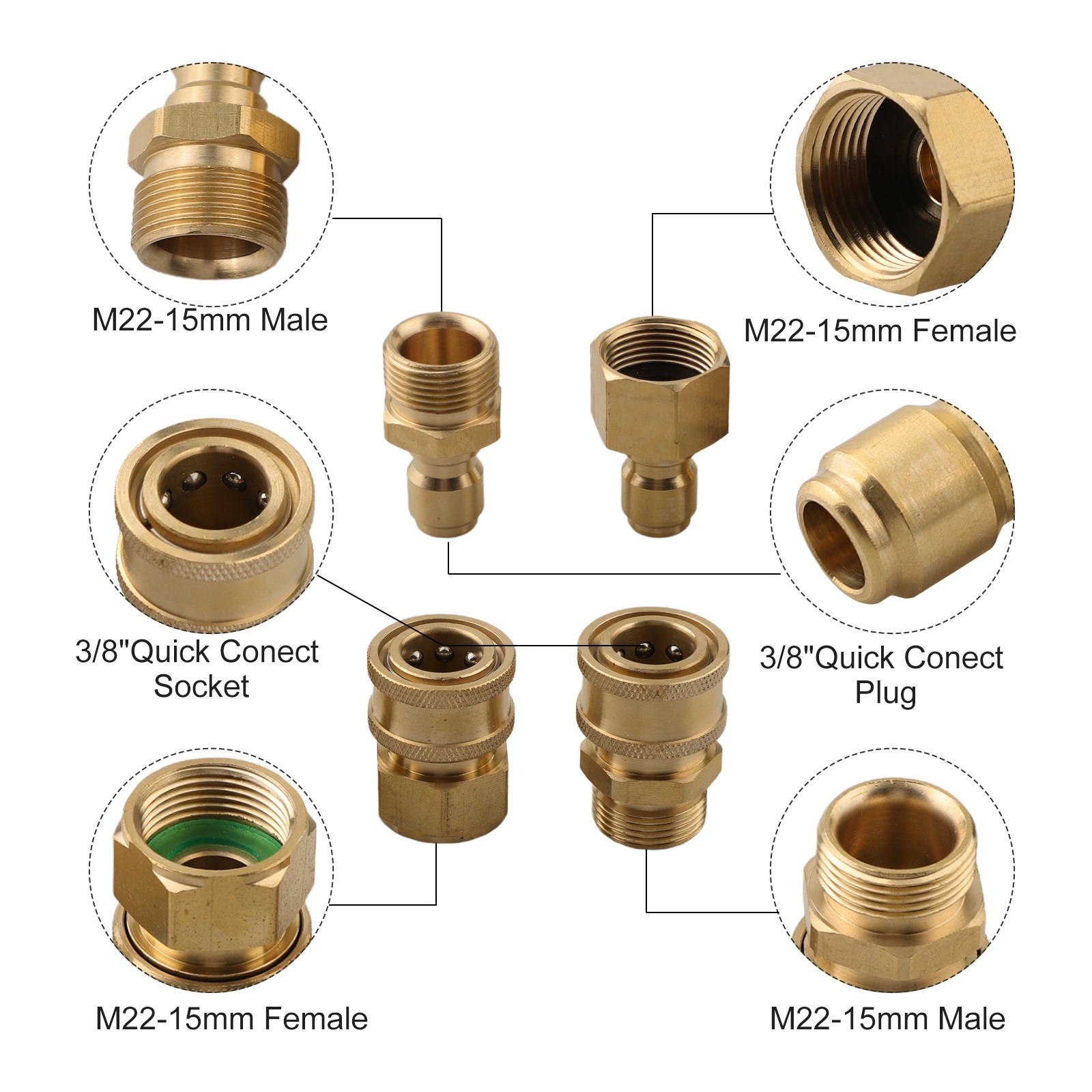 Quick Connect Brass Adapters 4pcs for High For Pressure Washer Hose Connection