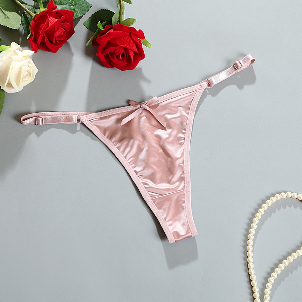 Womens Polyester Satin T Pants Low Waist String Panties Bow Detail Comfort