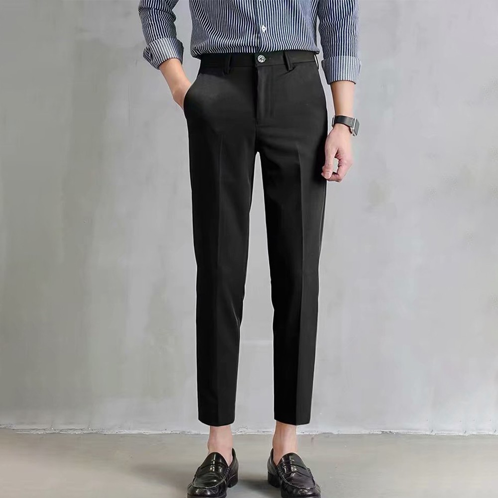 Pantalones blazer estilo coreano informales para hombre pies pequeños calce recto - Imagen 14 de 36