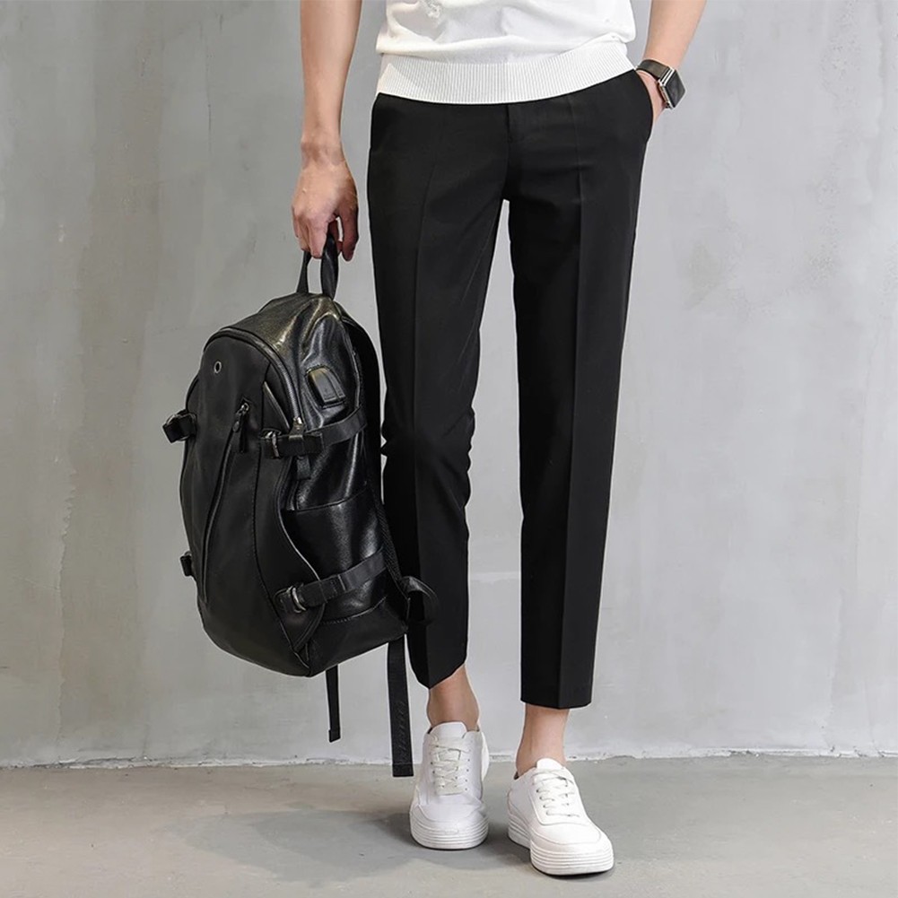 Pantalones blazer estilo coreano informales para hombre pies pequeños calce recto - Imagen 17 de 36