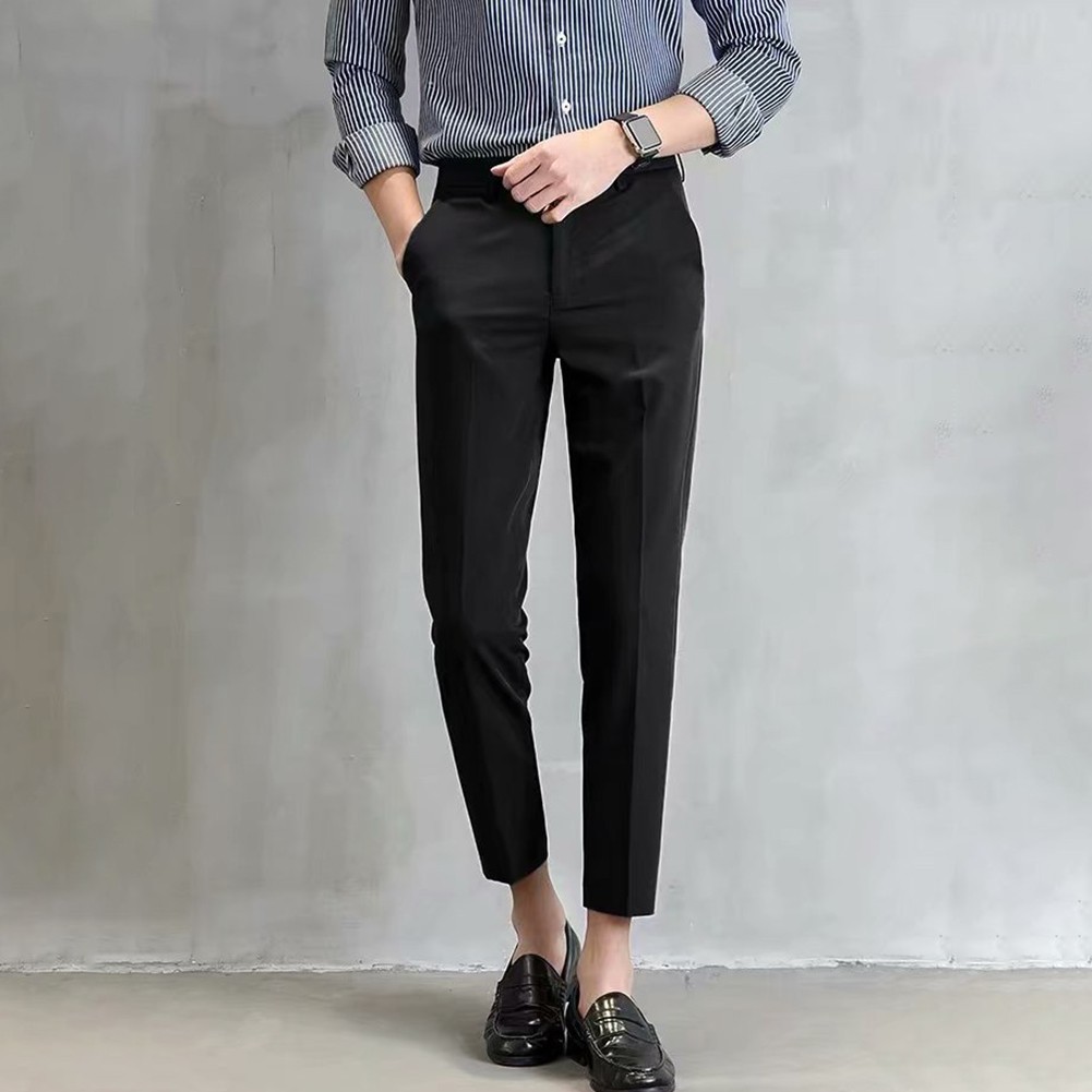 Pantalones blazer estilo coreano informales para hombre pies pequeños calce recto - Imagen 16 de 36