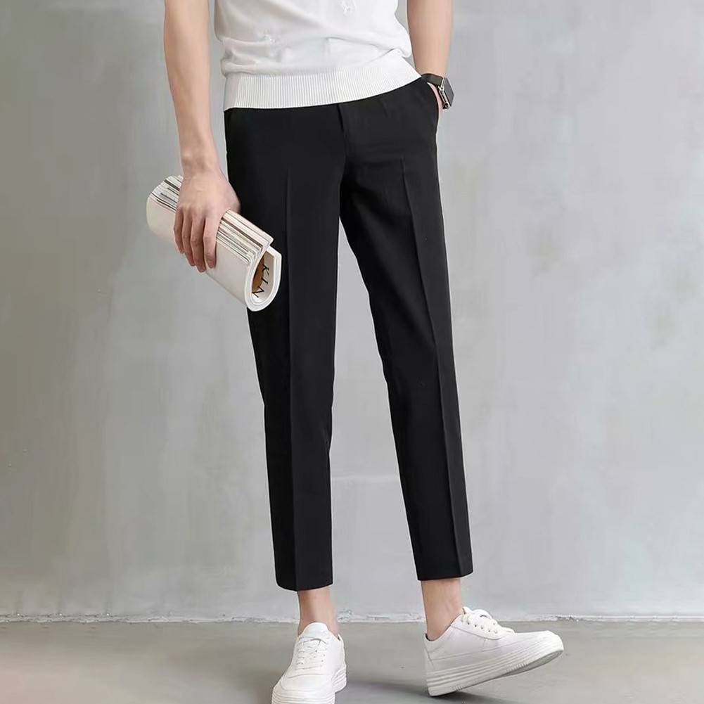 Pantalones blazer estilo coreano informales para hombre pies pequeños calce recto - Imagen 18 de 36