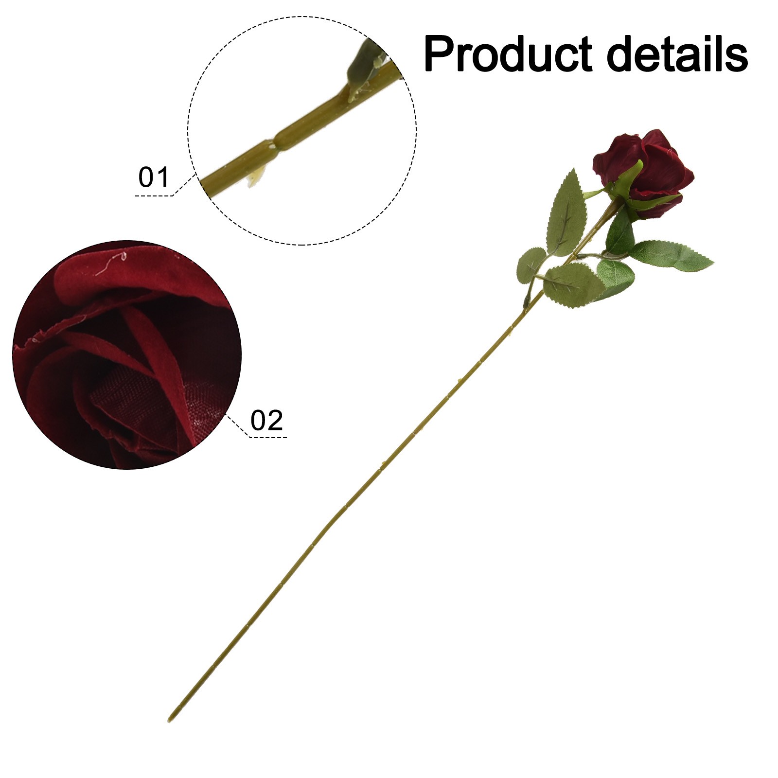 Preciosa rosa artificial con estructura de terciopelo realista para decoración de bodas - Imagen 29 de 37