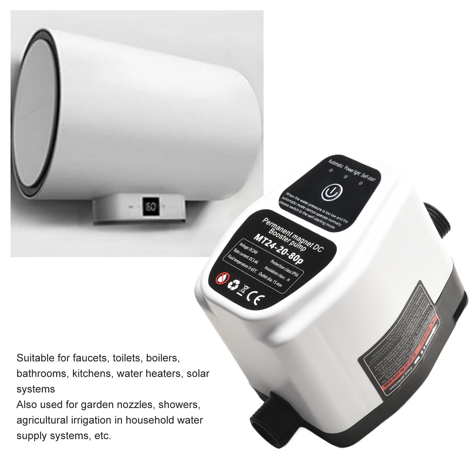 Efficient 24V Booster Pump 80W Quiet Operation for Domestic Water Pressure