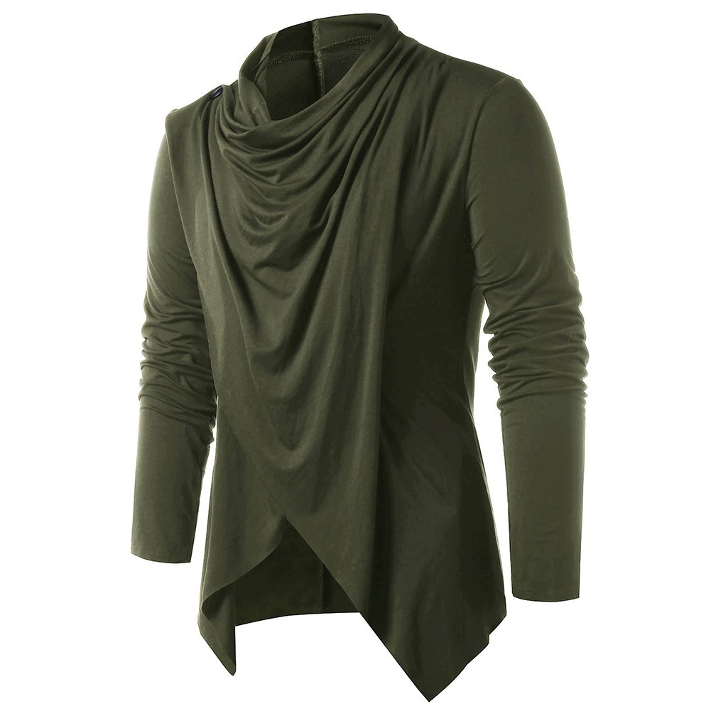 Casual Yet Stylish Men's Asymmetrical Overlap Cardi Top with Shawl Collar - Picture 22 of 29