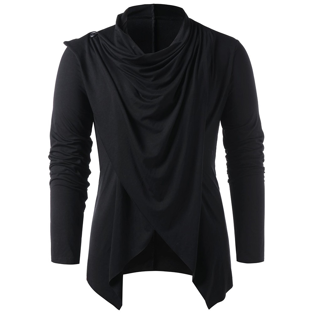 Men's Comfortable Long Sleeve Asymmetrical Overlap Tops for Casual Wear - Picture 13 of 36
