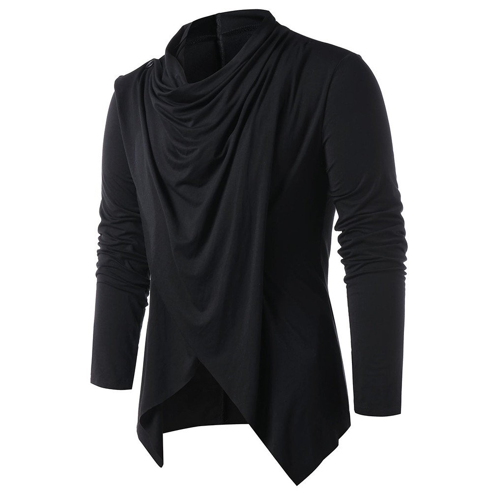 Men's Comfortable Long Sleeve Asymmetrical Overlap Tops for Casual Wear - Picture 16 of 36