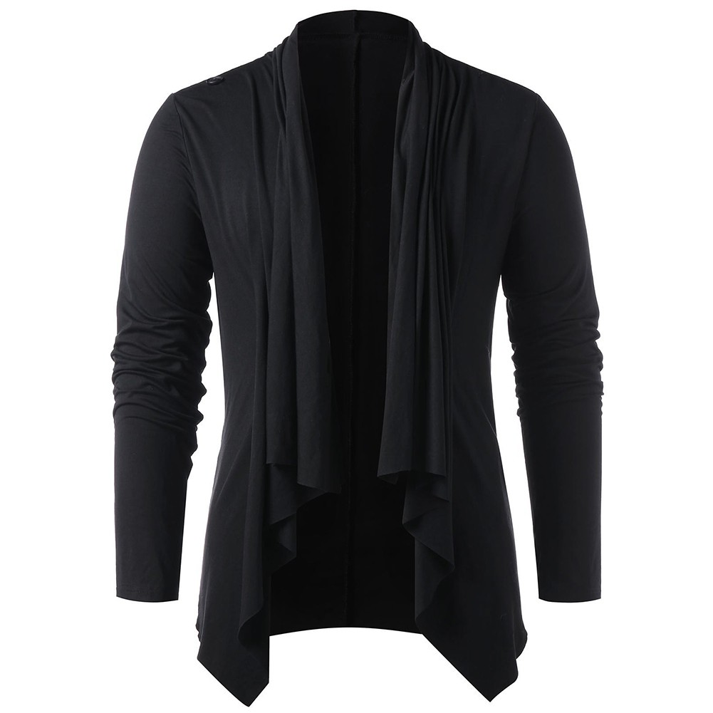Men's Comfortable Long Sleeve Asymmetrical Overlap Tops for Casual Wear - Picture 15 of 36