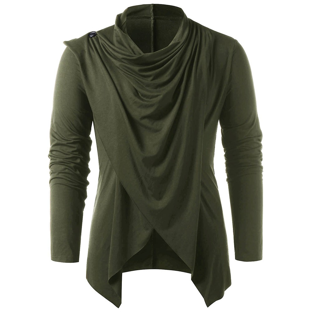 Casual Yet Stylish Men's Asymmetrical Overlap Cardi Top with Shawl Collar - Picture 19 of 29