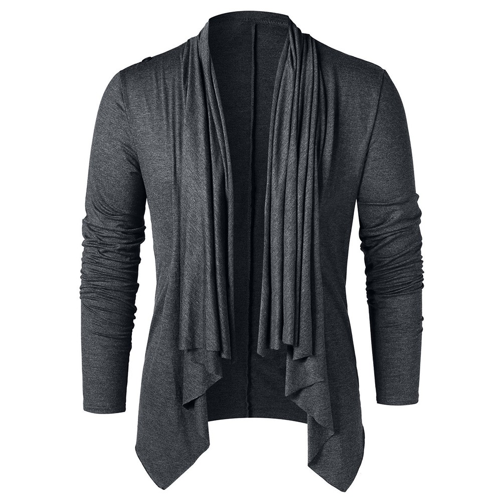 Casual Yet Stylish Men's Asymmetrical Overlap Cardi Top with Shawl Collar - Picture 16 of 29