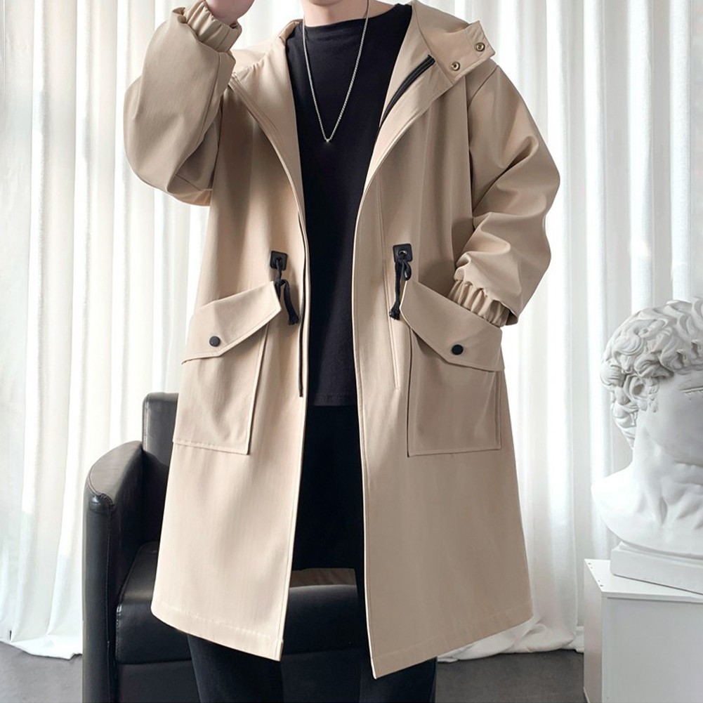 Fashionable Men's Long Overcoat in Khaki Green Black Suitable for Winter - Picture 17 of 26