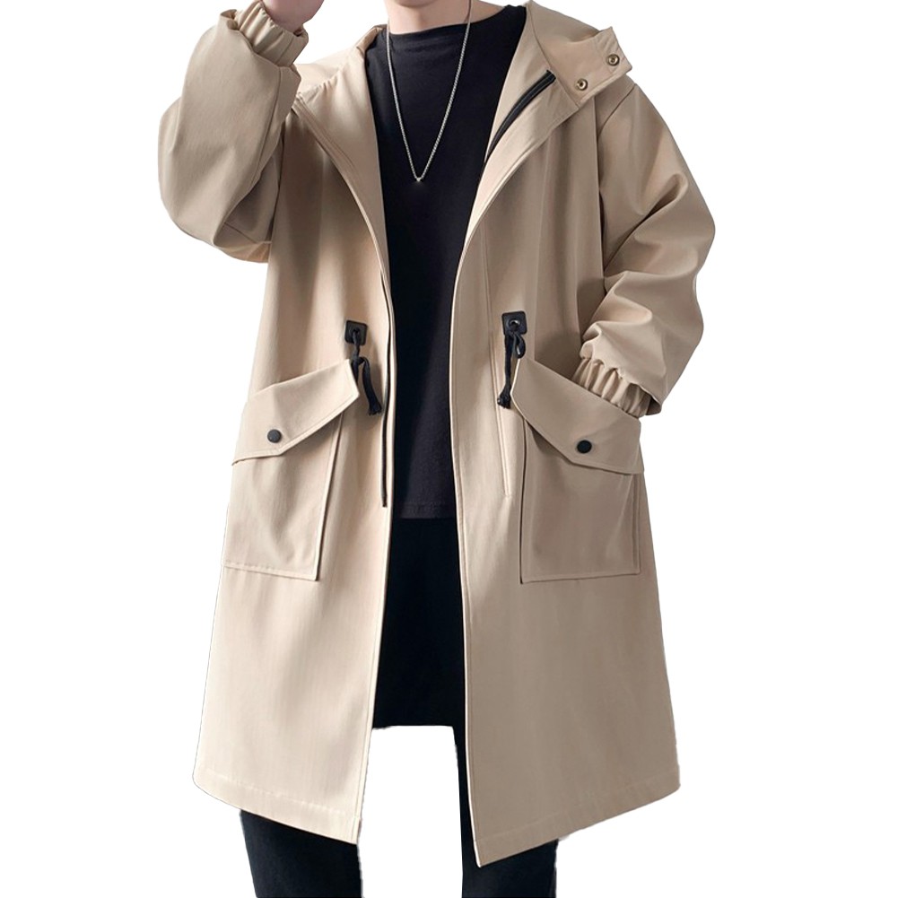 Fashionable Men's Long Overcoat in Khaki Green Black Suitable for Winter - Picture 14 of 26