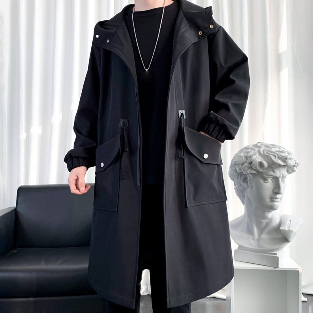 Fashionable Men's Long Overcoat in Khaki Green Black Suitable for Winter - Picture 23 of 26