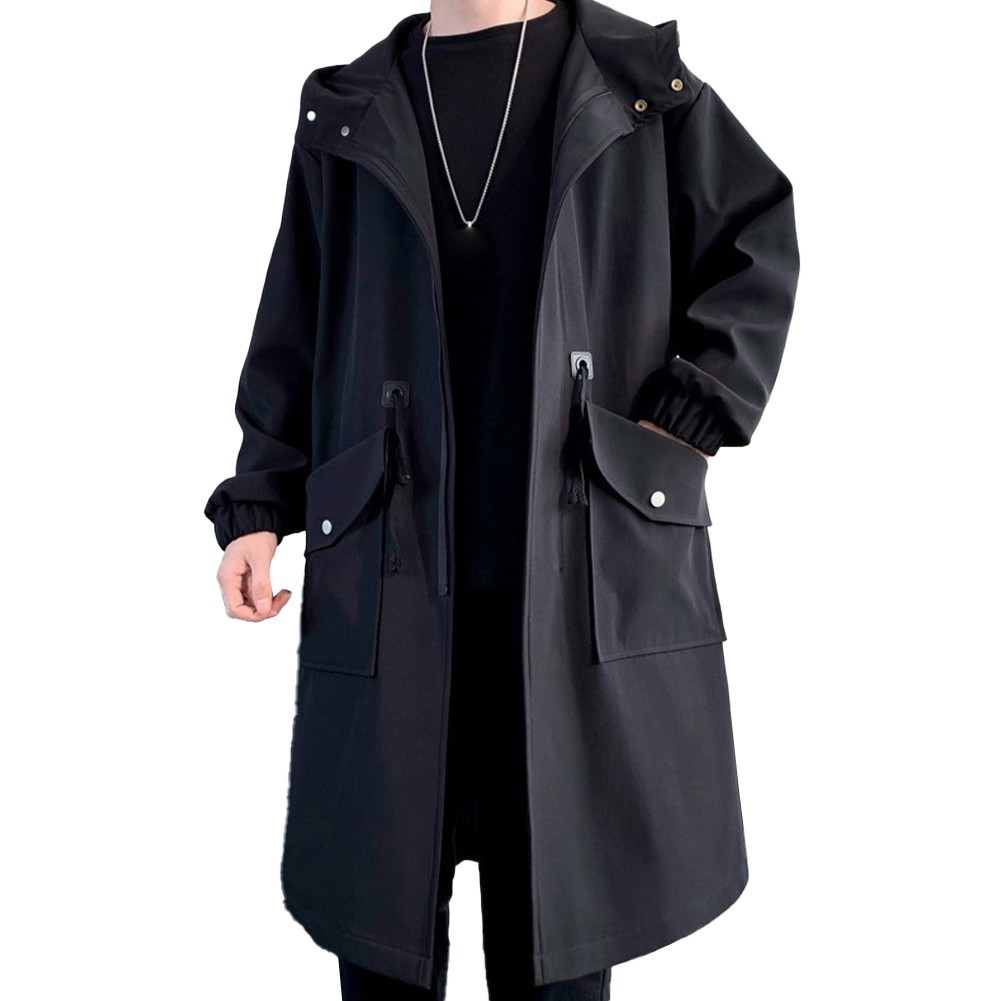 Fashionable Men's Long Overcoat in Khaki Green Black Suitable for Winter - Picture 24 of 26