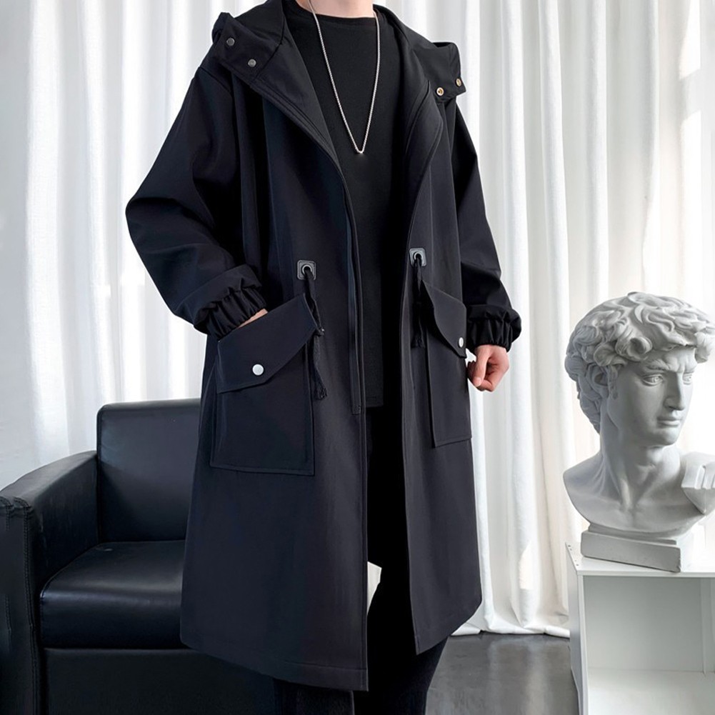 Fashionable Men's Long Overcoat in Khaki Green Black Suitable for Winter - Picture 26 of 26