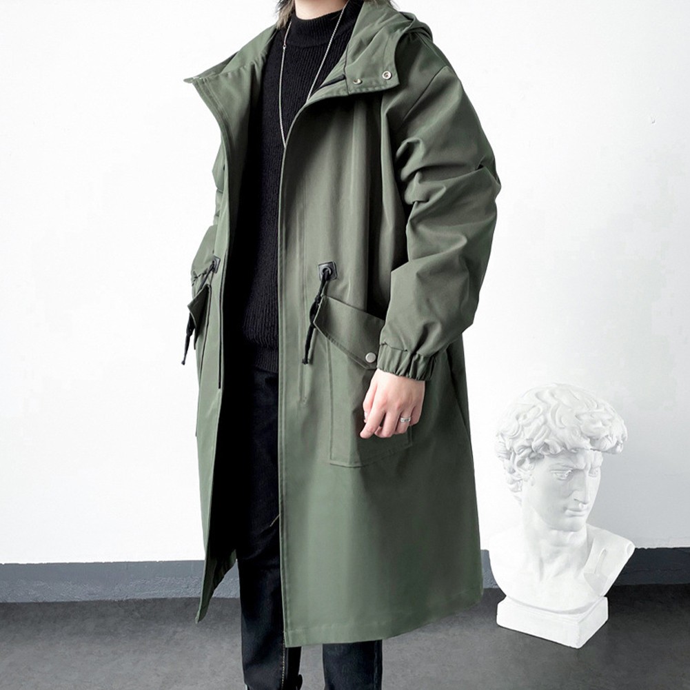 Fashionable Men's Long Overcoat in Khaki Green Black Suitable for Winter - Picture 22 of 26