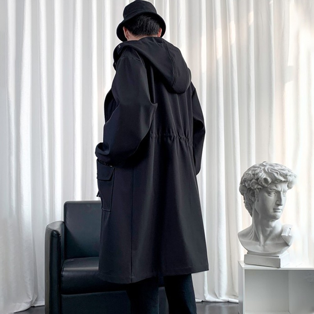 Fashionable Men's Long Overcoat in Khaki Green Black Suitable for Winter - Picture 25 of 26