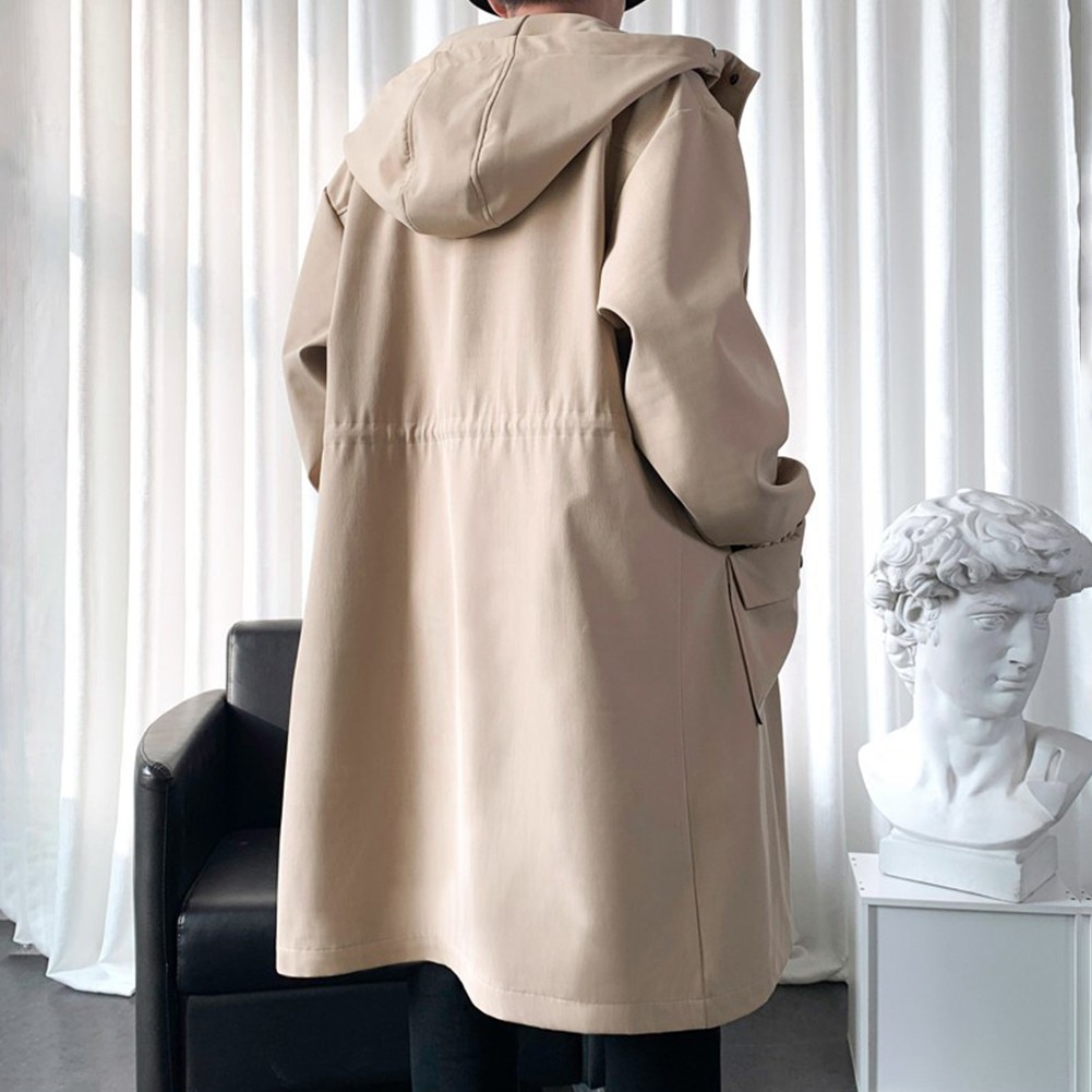 Fashionable Men's Long Overcoat in Khaki Green Black Suitable for Winter - Picture 15 of 26