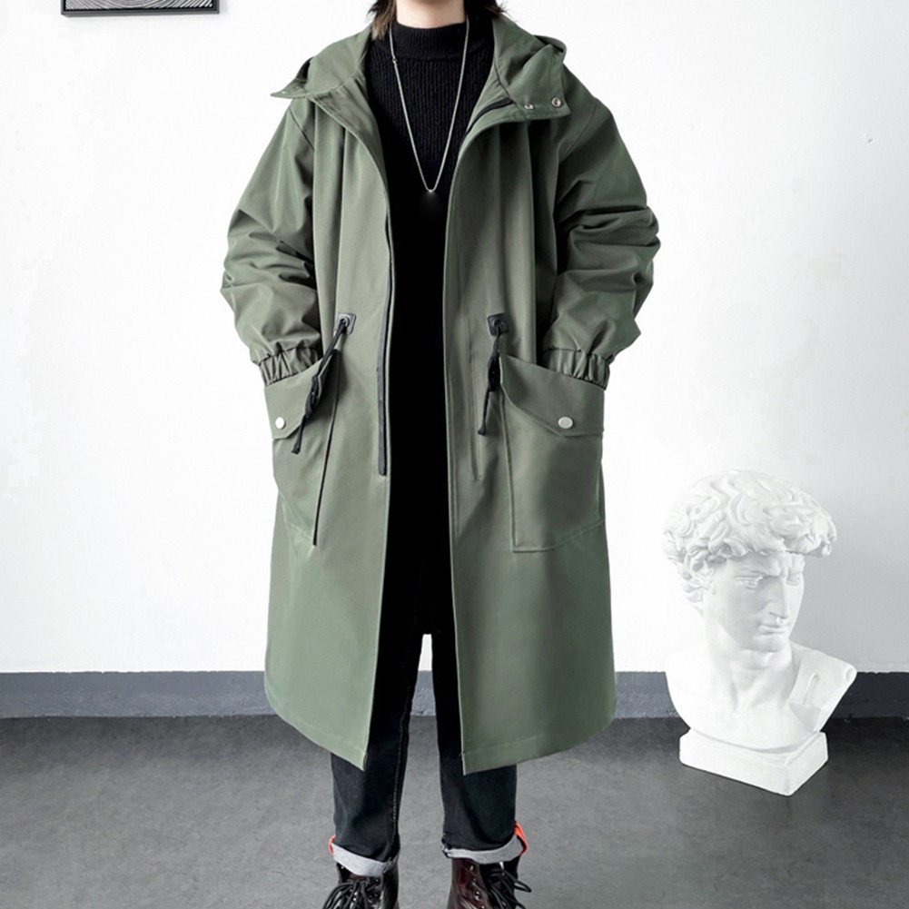 Fashionable Men's Long Overcoat in Khaki Green Black Suitable for Winter - Picture 18 of 26