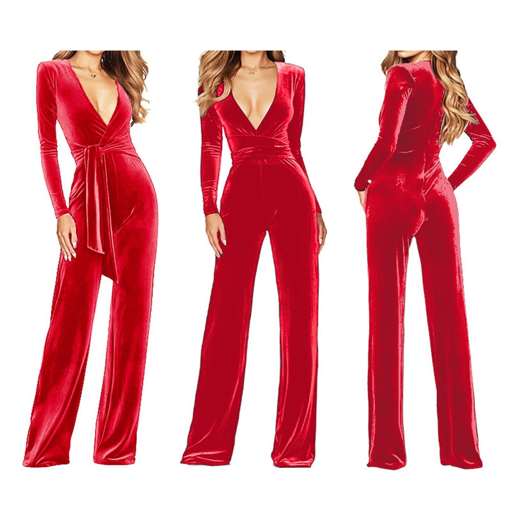 Comfortable Women Velvet Jumpsuit with Long Sleeves for Casual Outings - Picture 34 of 38