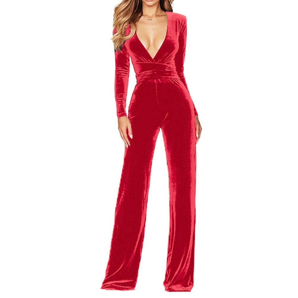 Comfortable Women Velvet Jumpsuit with Long Sleeves for Casual Outings - Picture 33 of 38