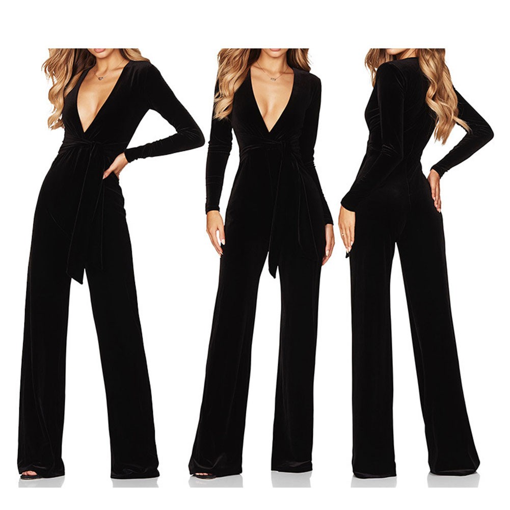 Comfortable Women Velvet Jumpsuit with Long Sleeves for Casual Outings - Picture 17 of 38