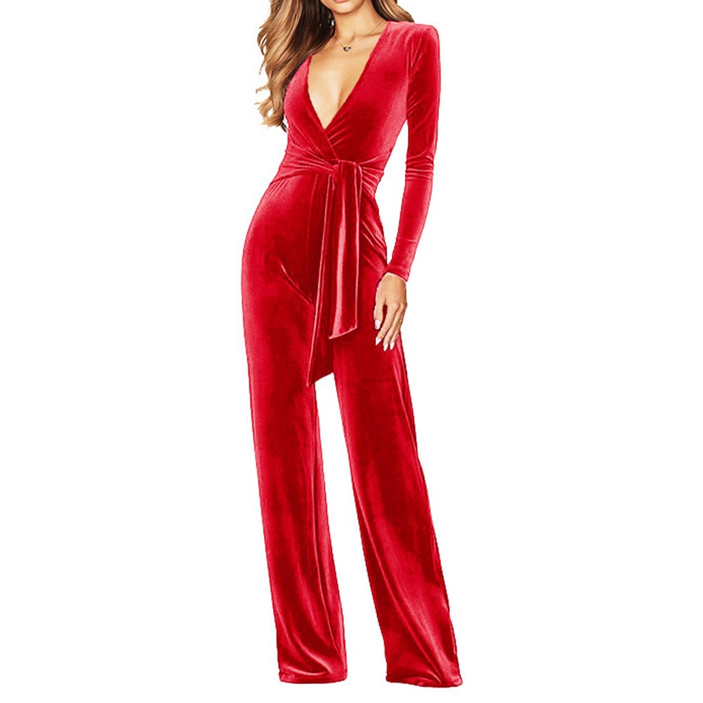 Comfortable Women Velvet Jumpsuit with Long Sleeves for Casual Outings - Picture 31 of 38